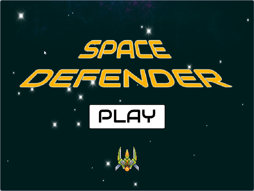 Úvodná obrazovka hry Space Defender